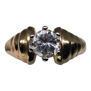 10K Yellow Gold Plated Cubic Zirconia Solitaire Women's Ring Sz 8 Vintage